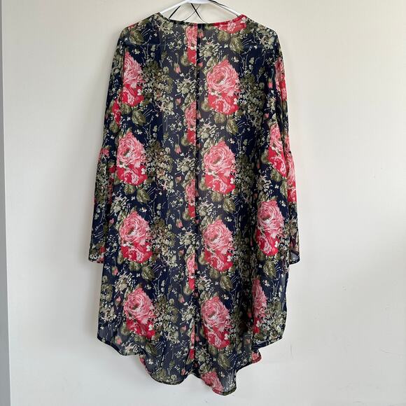 Umgee Floral Print Kimono Bathing Suit Coverup Boho Bell Sleeve Open Front M/L - Picture 6 of 11